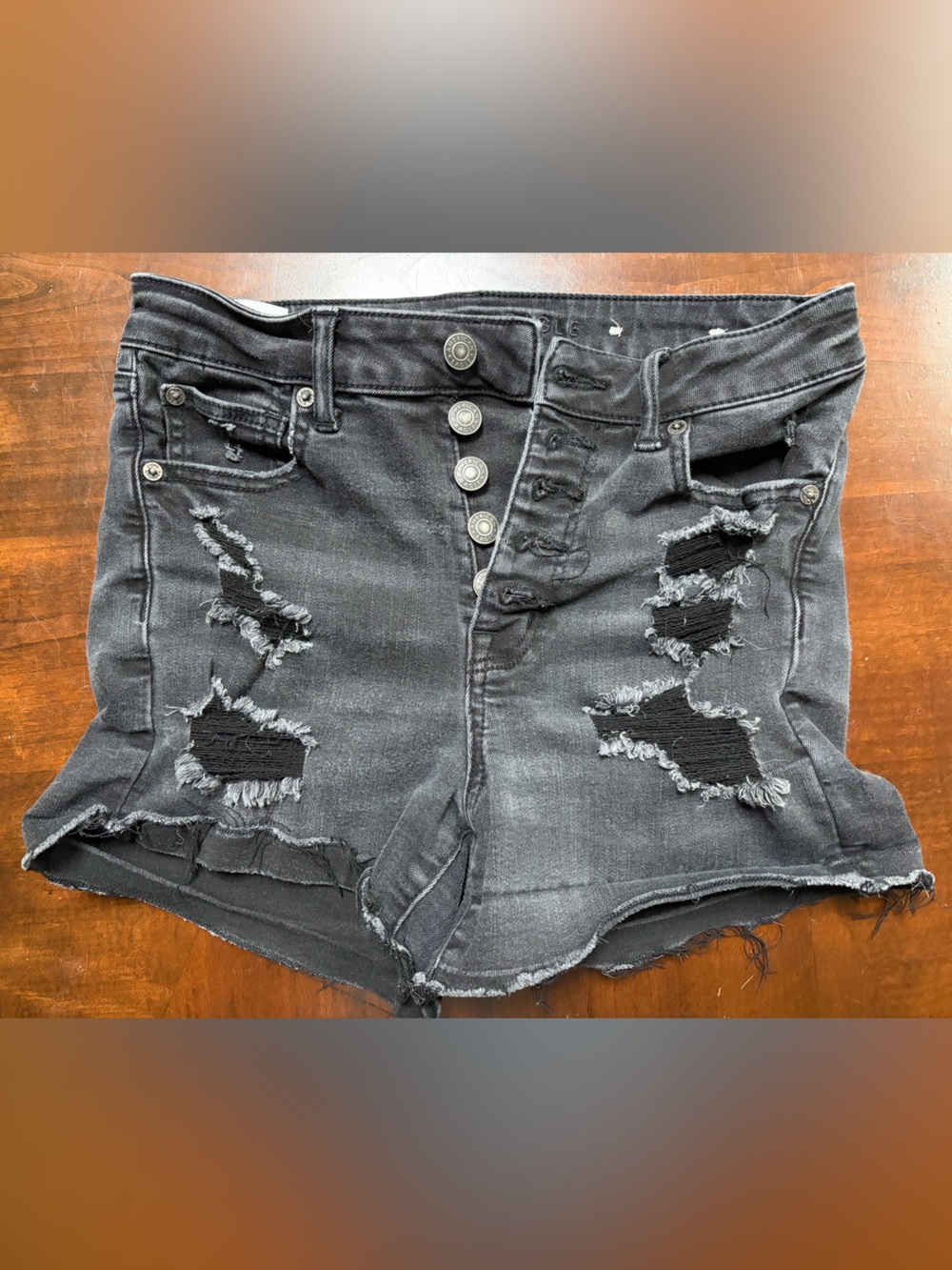 American Eagle Outfitters Black Denim Jacket with Subtle Distressing